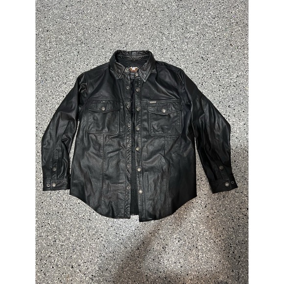 Harley-Davidson Jackets & Blazers - Harley Davidson Leather Jacket Mens M Black Cowhide Snap Button USA Biker